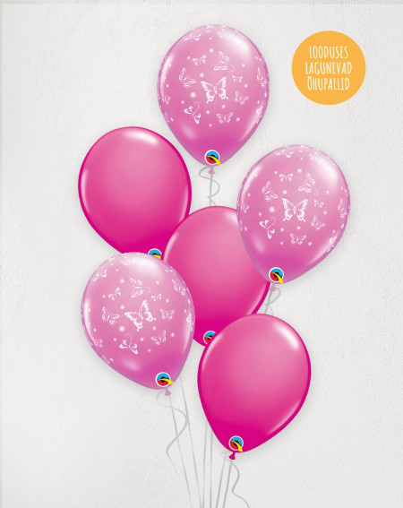 M Balloon Bouquet Pink Butterflies with helium