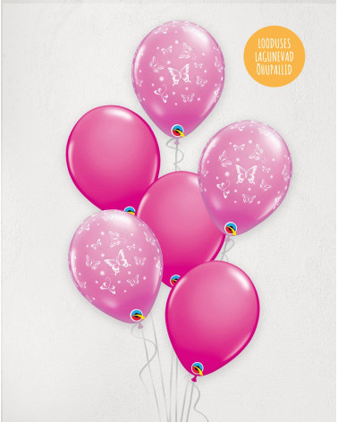 M Balloon Bouquet Pink Butterflies with helium