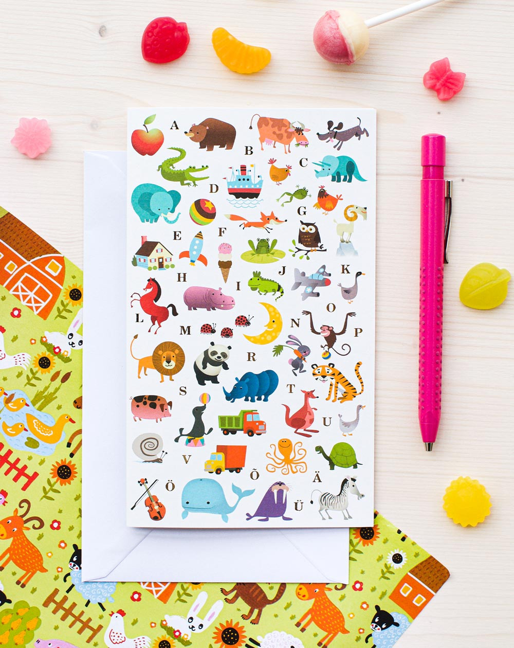 Hallmark Card Animals and letters