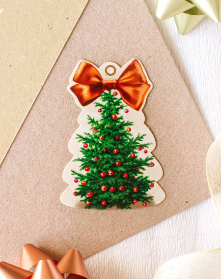 Small Christmas Card Green tree - Gift bag card - Agapics