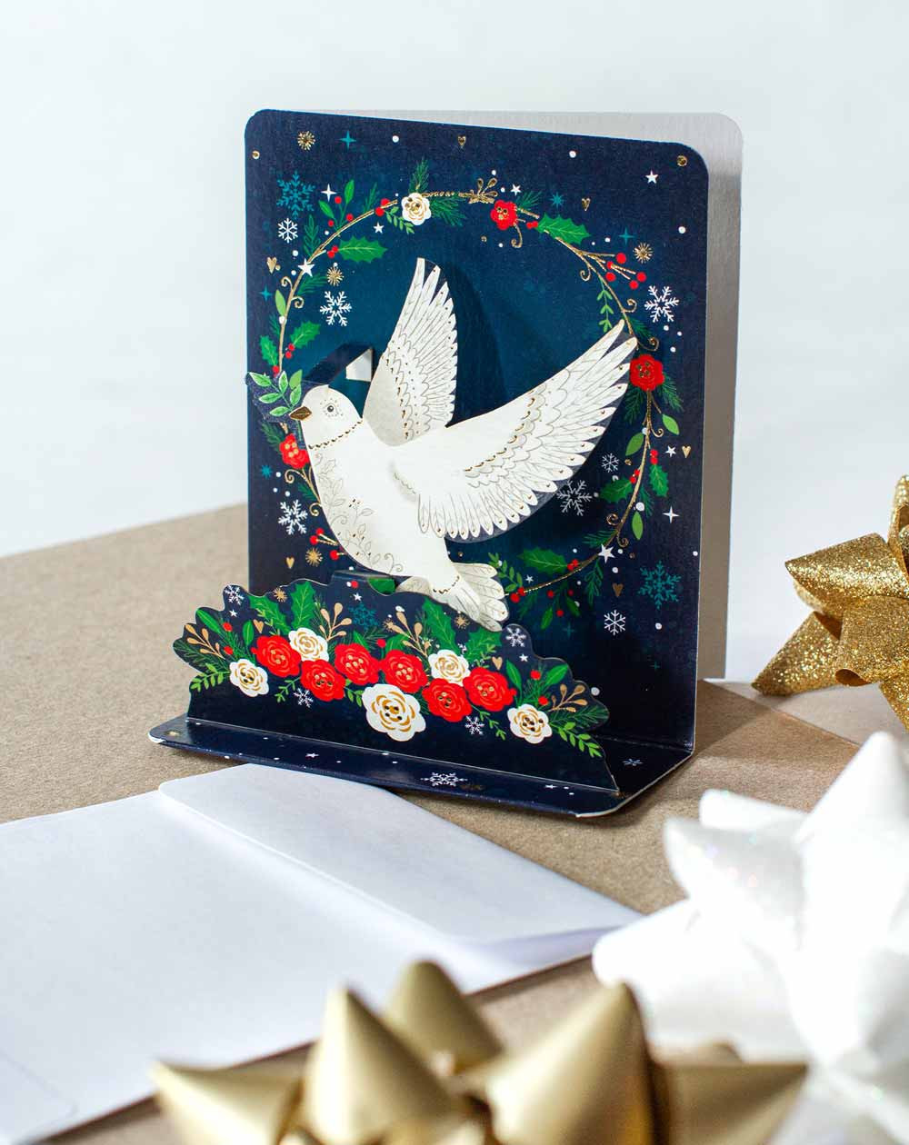 3D Christmas Card White Bird - Agapics