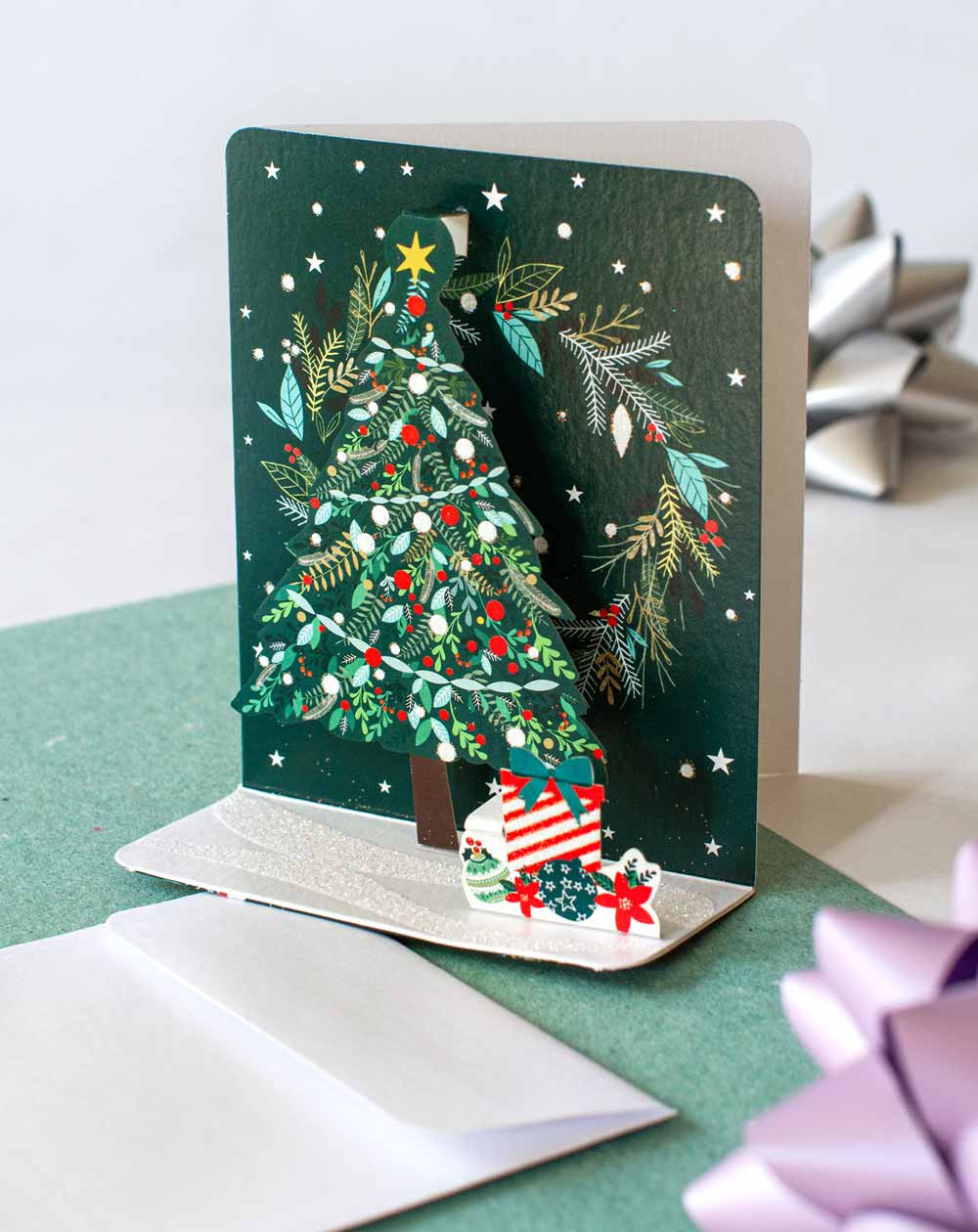 3D Christmas Card Green Tree - Agapics