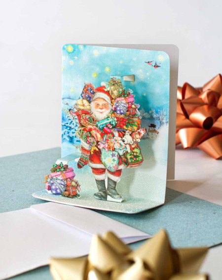 3D Christmas Card Santa with gifts - Agapics