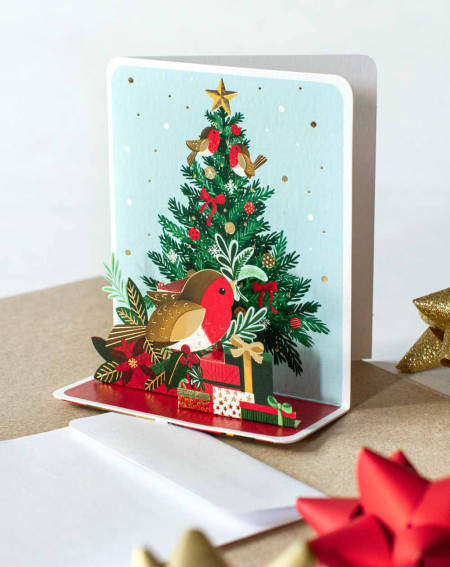 3D Christmas Card Tree and bird - Agapics