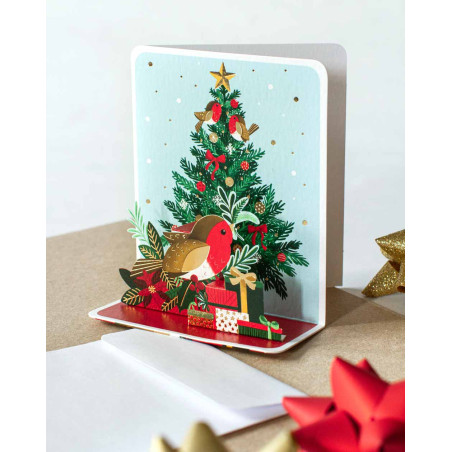 3D Christmas Card Tree and bird - Agapics