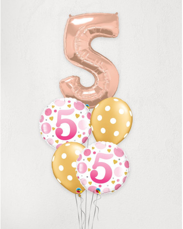 Big Helium Balloons Birthday present Nr 5 and dots - Agapics