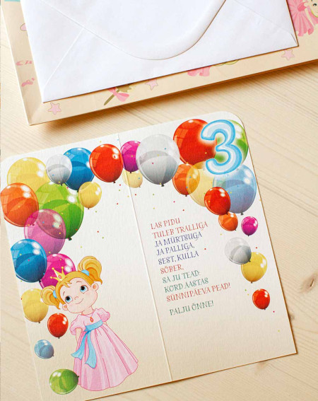 Card Number 3 Girl - Children birthday cards - Agapics