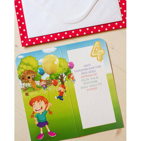 Card Number 4 Girl - Birthday cards for kids - Agapics