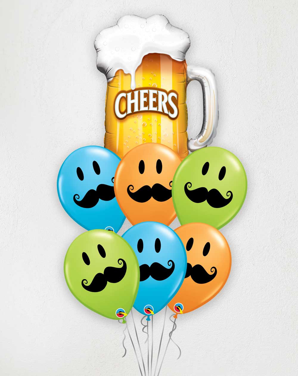 Big Balloon Bouquet Cheers and mustache