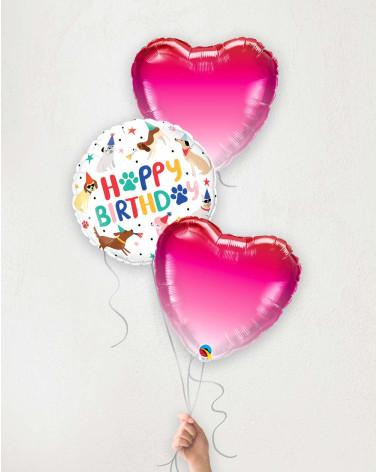 Balloon Bouquet Birthday dogs and hearts - Balloons for kids parties - Agapics