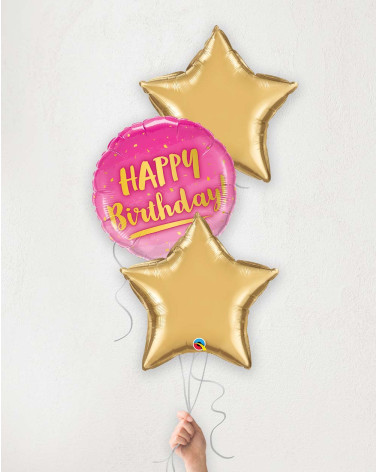Balloons Happy Birthday pink stars