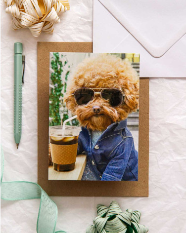 Avanti Card Cool dog with coffee - Humor greetings - Agapics