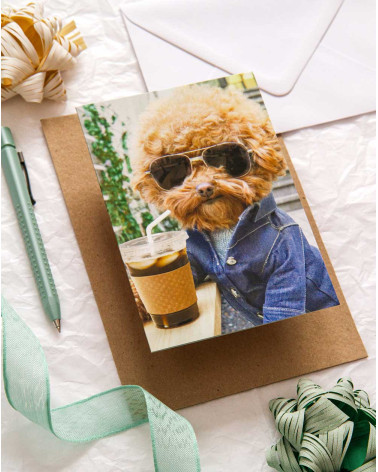 Avanti Card Cool dog with coffee - Humor greetings - Agapics