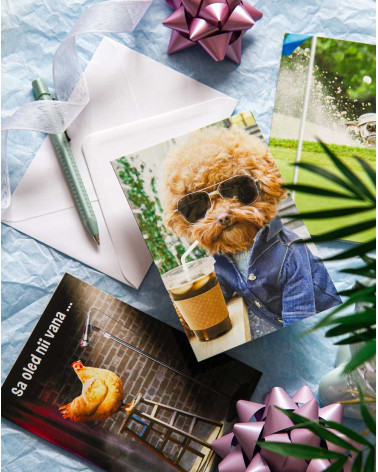 Avanti Card Cool dog with coffee - Humor greetings - Agapics