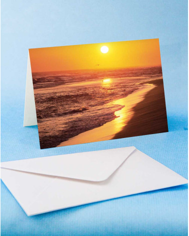 Avanti America Card Rolling Waves on Beach Sunset in Orange Sky