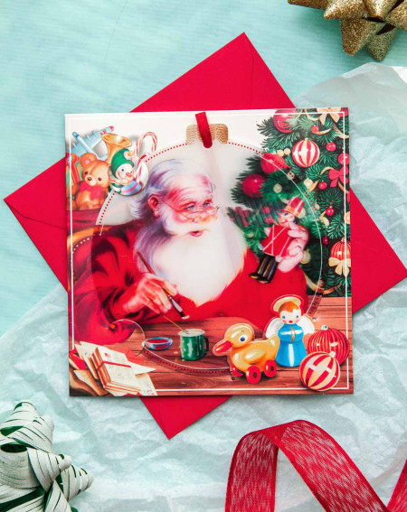 Moving Christmas Card Santa Claus with tree decoration - Agapics