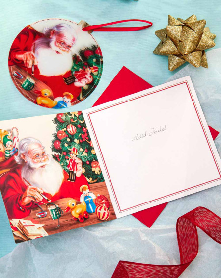 Moving Christmas Card Santa Claus with tree decoration - Agapics