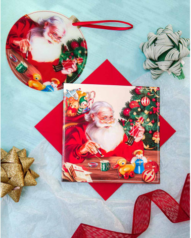 Moving Christmas Card Santa Claus with tree decoration - Agapics