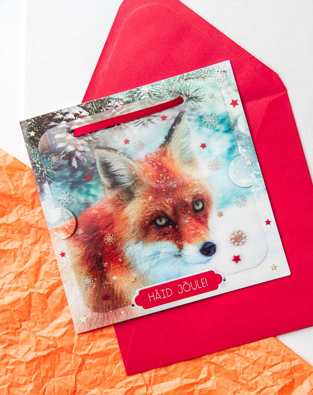 Moving Christmas Card Fox with tree decoration - Agapics