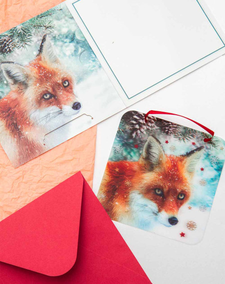 Moving Christmas Card Fox with tree decoration - Agapics