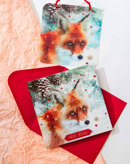 Moving Christmas Card Fox with tree decoration - Agapics