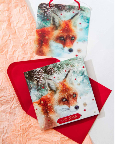 Moving Christmas Card Fox with tree decoration - Agapics