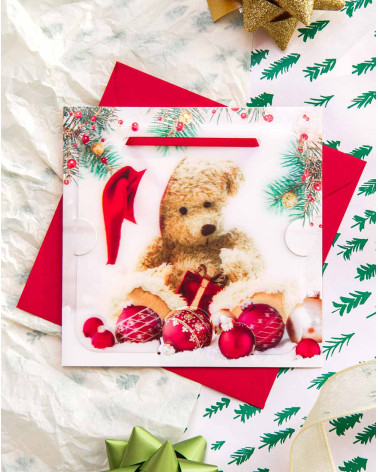 Moving Christmas Card Teddy Bear with tree decoration - Agapics