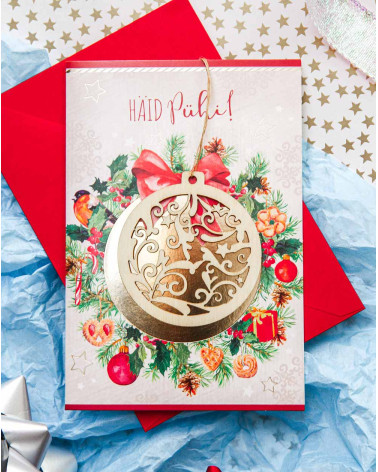 Christmas Card Ornament with wooden tree decoration - Agapics