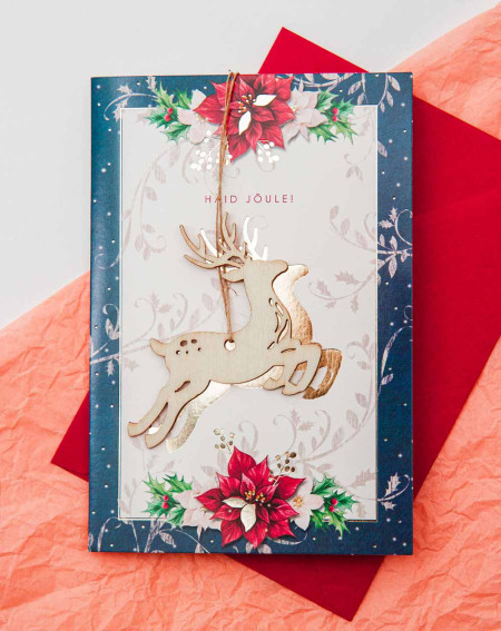 Christmas Card Deer with wooden tree ornament - Agapics