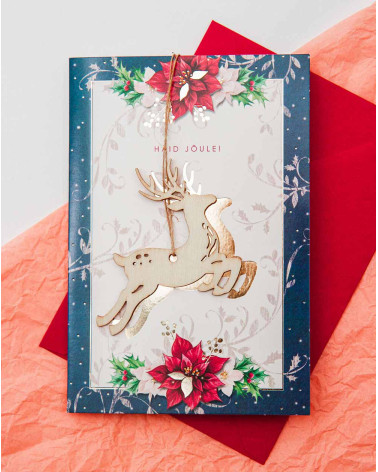 Christmas Card Deer with wooden tree ornament - Agapics