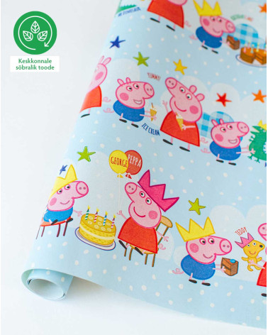 Wrapping paper Peppa Pig blue without plastic