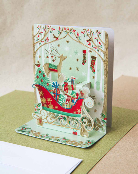 3D Christmas Card Santa's sleigh - Holiday wishes - Agapics