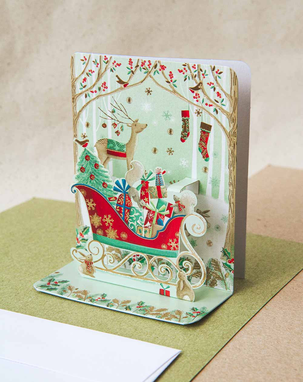 3D Christmas Card Santa's sleigh - Holiday wishes - Agapics