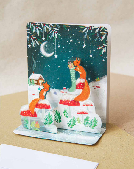 3D Christmas Card Squirrels - Holiday postcards - Agapics