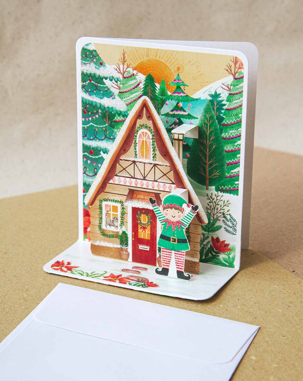 3D Christmas Card House and Elf - Christmas greetings - Agapics