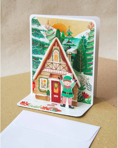 3D Christmas Card House and Elf - Christmas greetings - Agapics