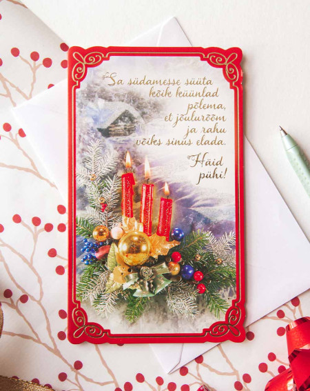 Christmas Card Three red candles - Christmas postcards - Agapics