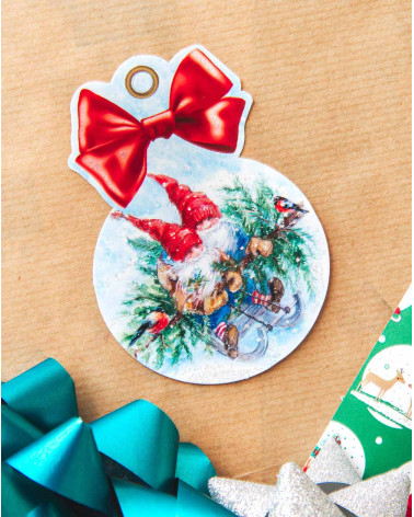 Small Christmas Gift Card Two elves - Message tag - Agapics