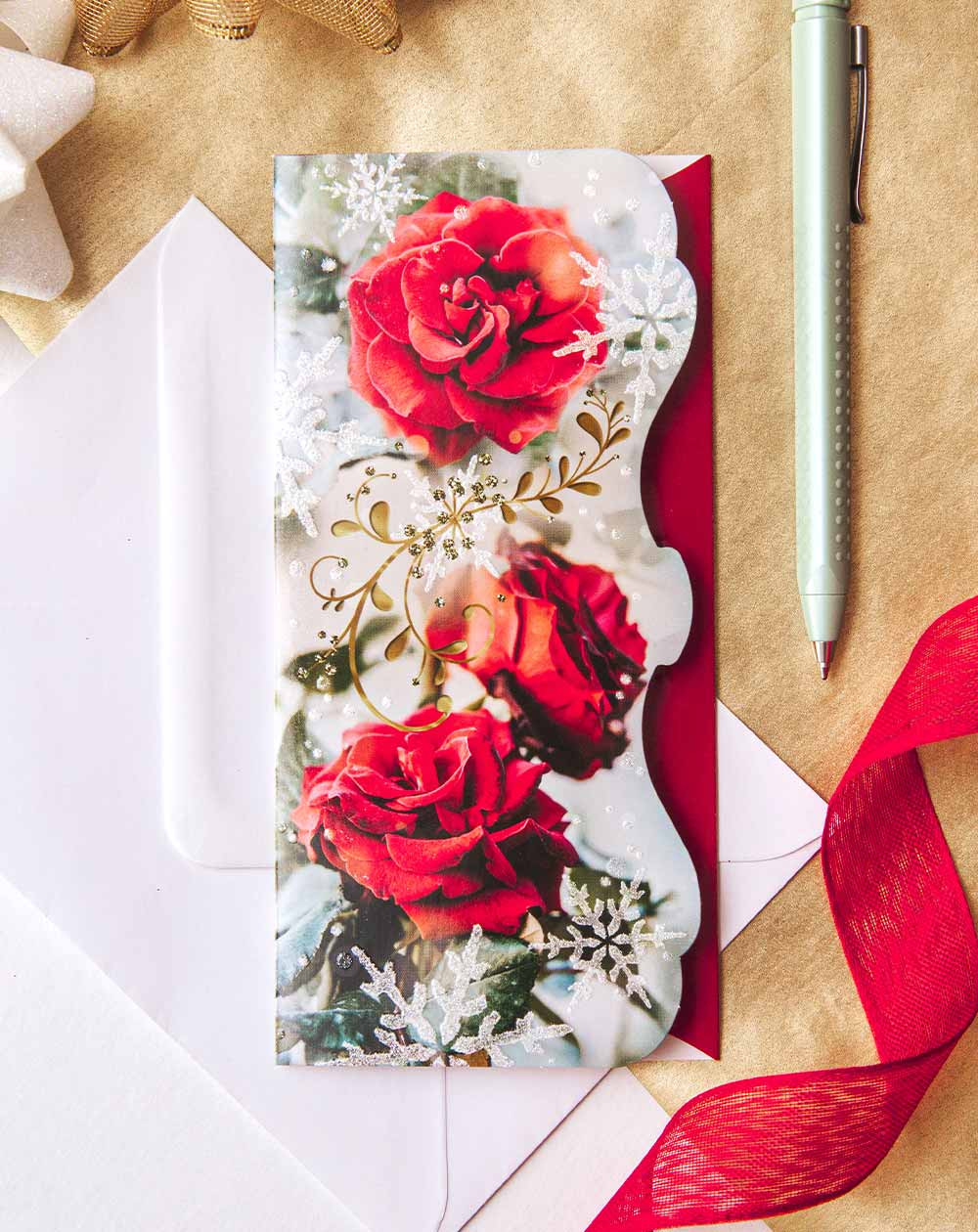 Pocket Card Snowy roses - gift cards, money pocket - Agapics