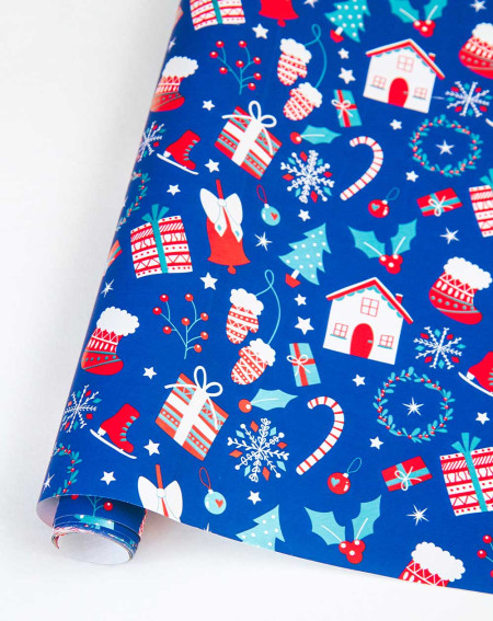 Wrapping paper Blue Christmas 2m - Christmas gifts - Agapics