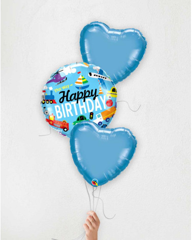 Balloon Bouquet Birthday vehicles blue