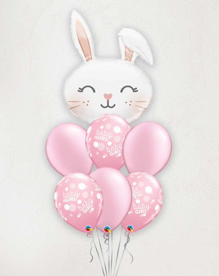 Big Balloon Bouquet Baby Girl with Bunny