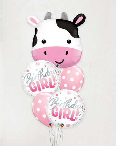 Big Balloon Bouquet Birthday Girl with cow