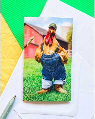 Avanti Pocket Card Chicken in overalls and boots