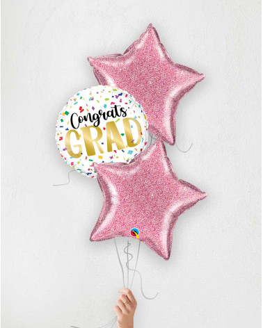 Balloon Bouquet Congrats Grad! pink stars - School graduation - Agapics