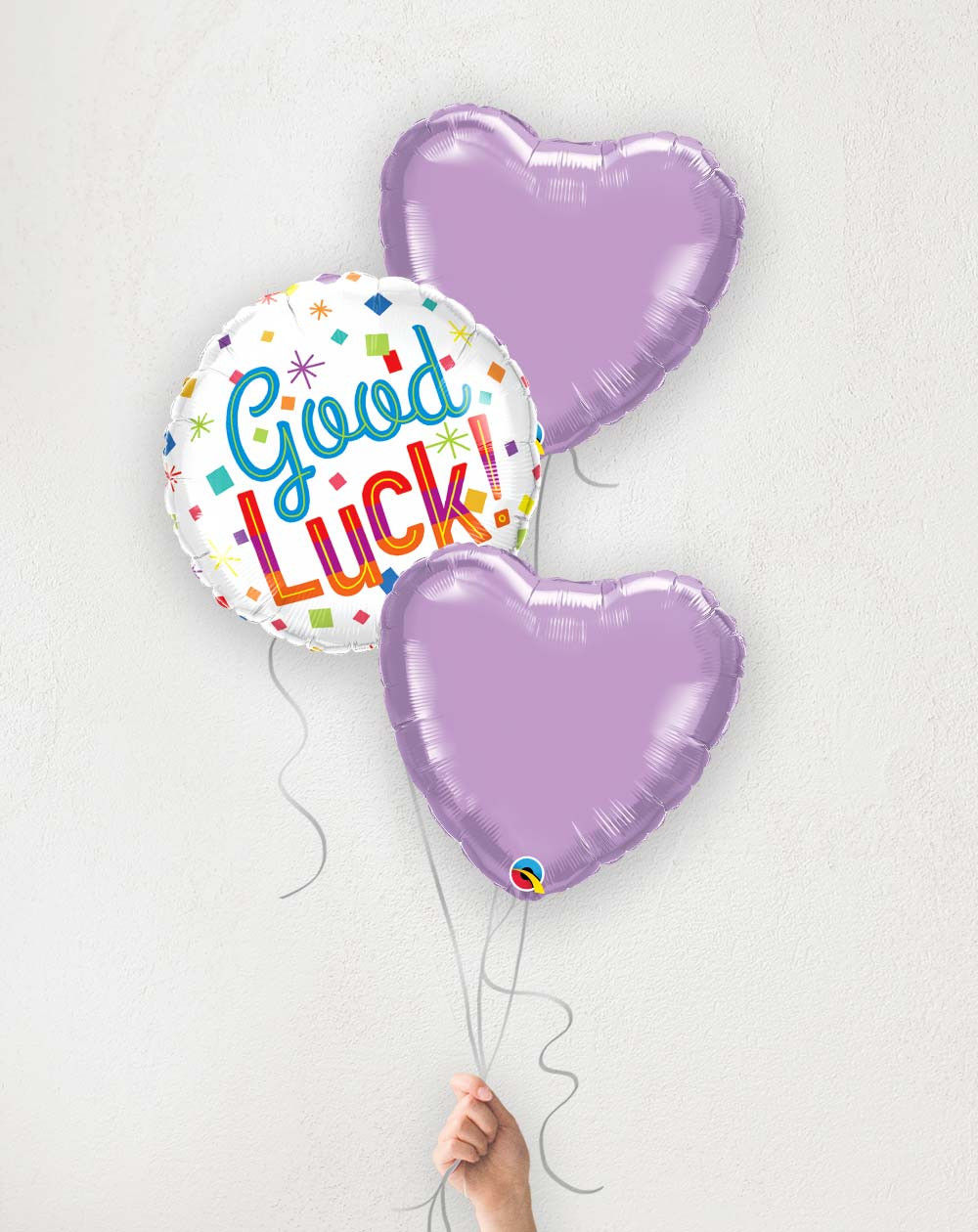 Balloon Bouquer purple hearts Good Luck! - Graduation balloons in a box - Agapics