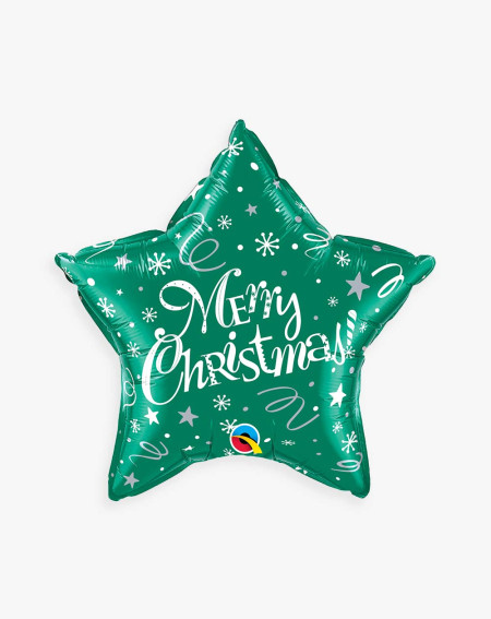 Foil Balloon Merry Christmas green star