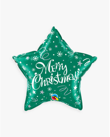 Foil Balloon Merry Christmas green star