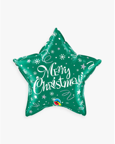 Balloon Merry Christmas green star - Helium balloons - Agapics