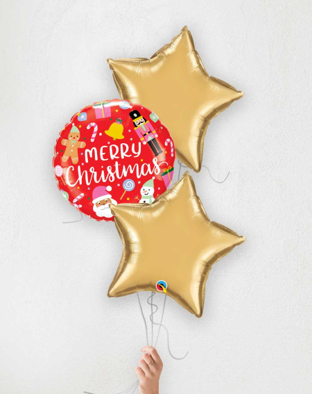 Balloon Bouquet Merry Christmas golden stars